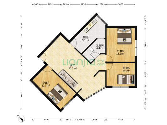 元通一巷5号 3室1厅1卫 96平方
