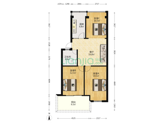 福州市消防公寓小区 3室1厅1卫 84平方