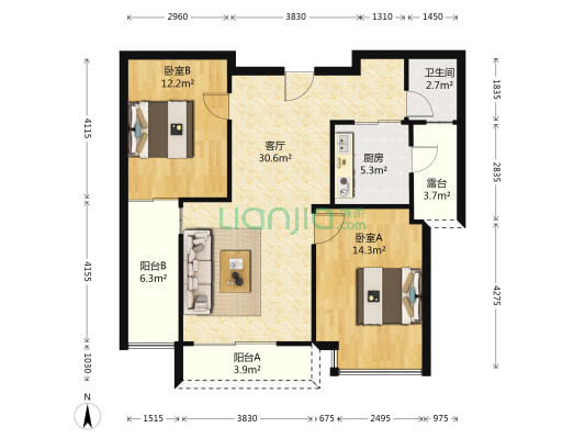 优品道三期 2室1厅1卫 88平方