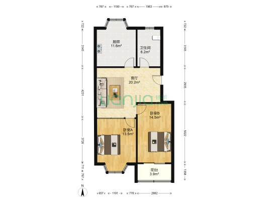 台东花园三期 2室1厅1卫 83平方