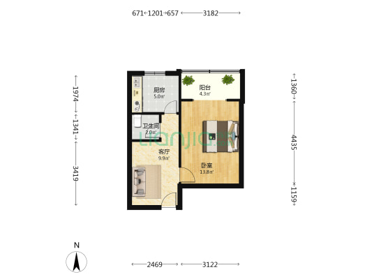 铜井巷3号院 1室1厅1卫 37平方