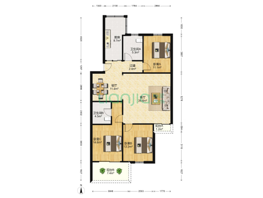 陆丰嘉园 3室2厅2卫 113平方
