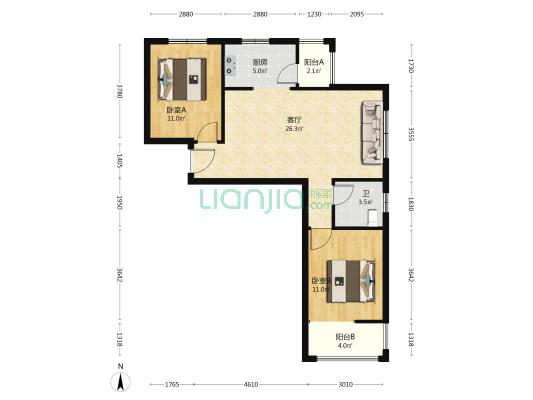 贵和世嘉 2室1厅1卫 92平方