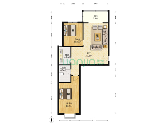 翰府 2室1厅1卫 101平方