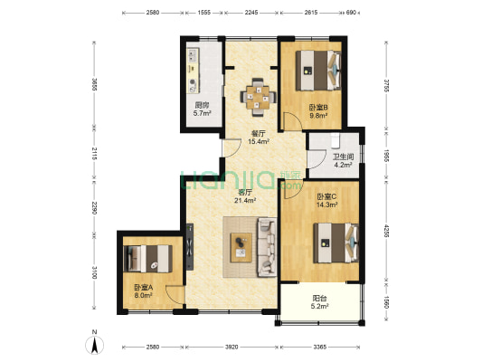御邸世家 3室2厅1卫 118平方