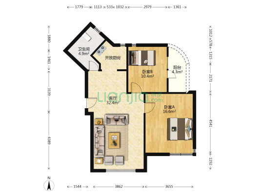一品山水 2室1厅1卫 87平方