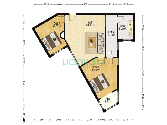 民航小区松云街 2室1厅1卫 85平方