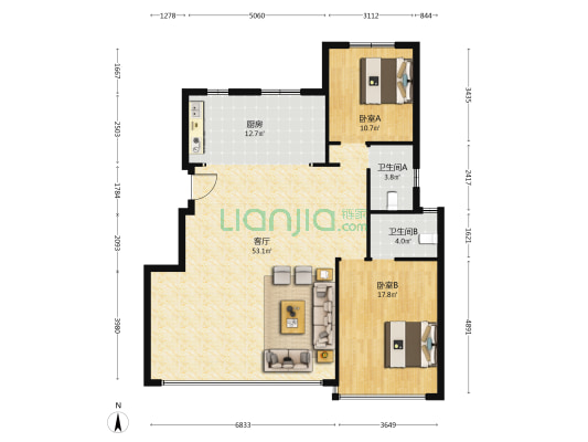 中海臻如府 2室1厅2卫 128平方