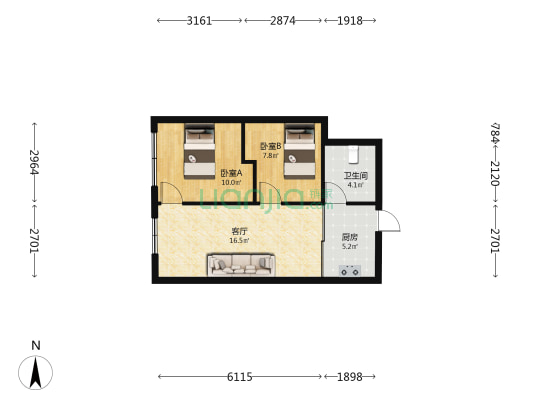 圣鑫大厦 2室1厅1卫 77平方