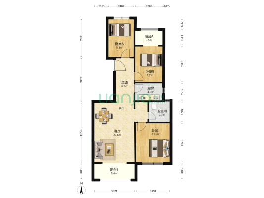 正商湖西学府 3室1厅1卫 104平方