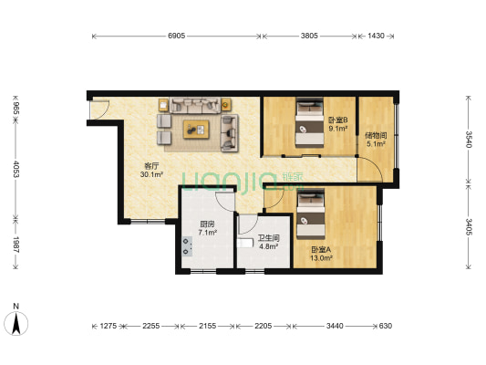 佳信楼 2室1厅1卫 90平方