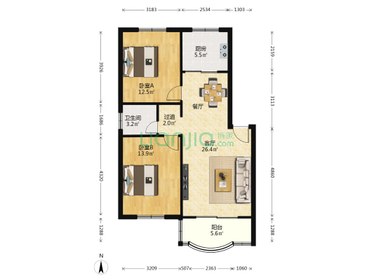 21世纪社区林苑 2室1厅1卫 88平方
