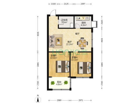 大业花苑 2室1厅1卫 63平方