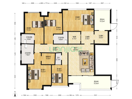 弘宇琉森堡 5室1厅4卫 165平方