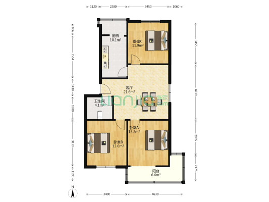 金枫苑 3室1厅1卫 92平方