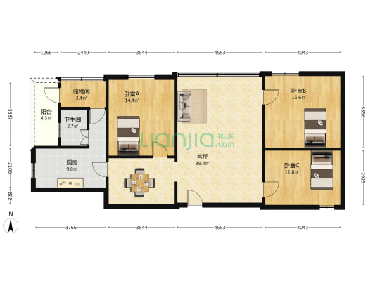 河南岸镇政府宿舍小区 3室1厅1卫 111平方