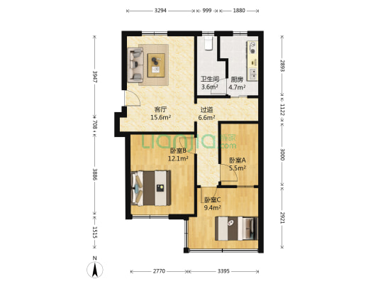 南头中学教师楼 3室1厅1卫 64平方