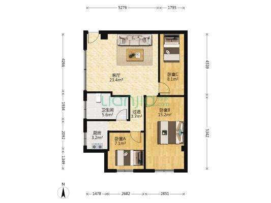 花城北路 3室1厅1卫 82平方