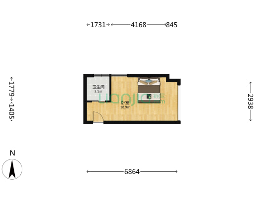 蚂蚁公馆 1室0厅1卫 32平方