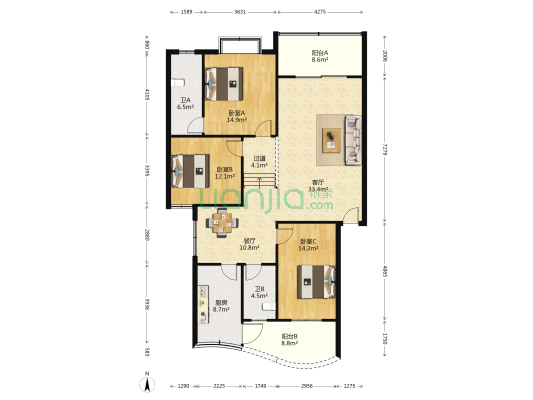 雅堤水岸 3室2厅2卫 141平方
