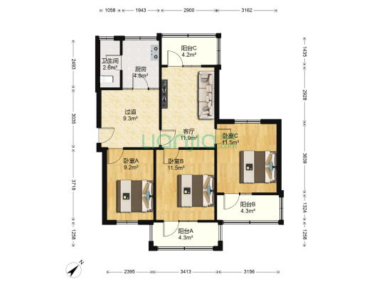 宇峰花园 3室1厅1卫 85平方