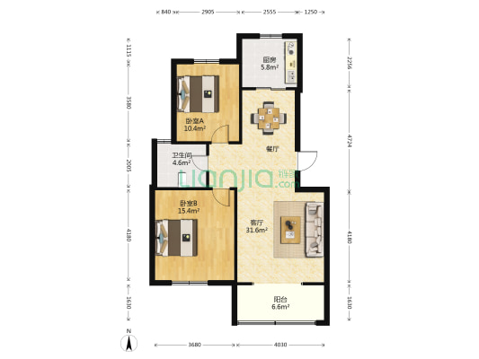奥都花园北二区 2室1厅1卫 89平方