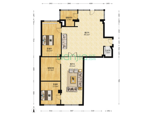 鸿鑫小区 2室2厅1卫 157平方