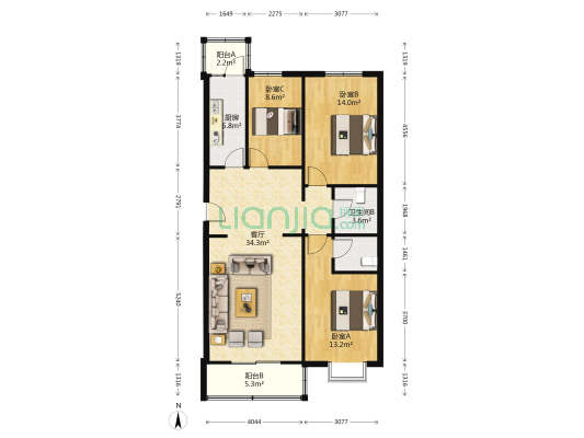绣水时尚公寓 3室1厅2卫 116平方