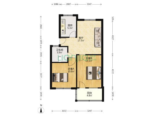 舜北新村一小区 2室1厅1卫 67平方