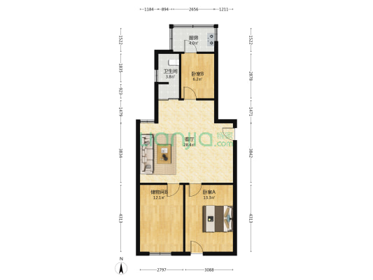 宁静苑 2室1厅1卫 84平方