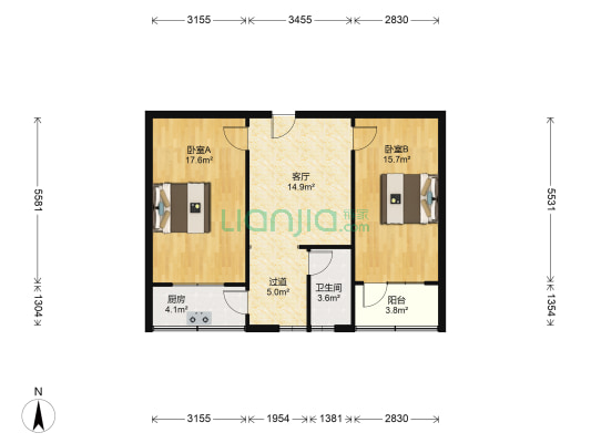 光明日化宿舍 2室1厅1卫 73平方