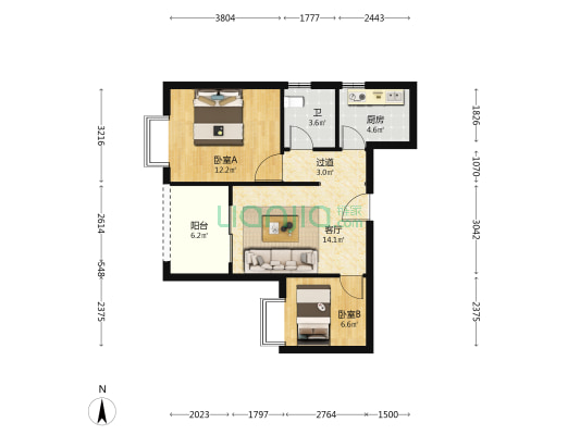 蓝湾逸居 2室1厅1卫 65平方
