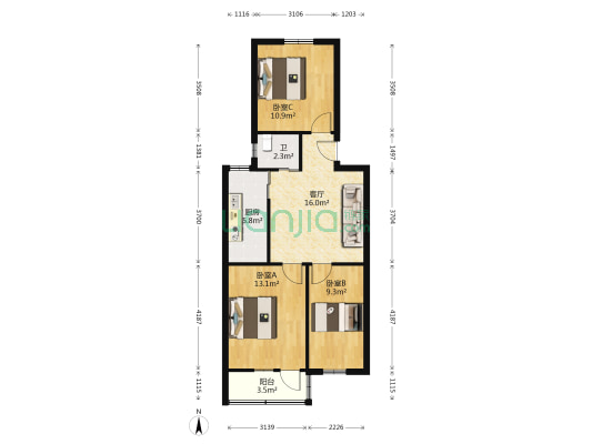 御河新村 3室1厅1卫 76平方