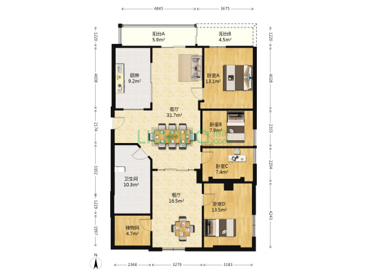 任冬新村 4室2厅1卫 142平方