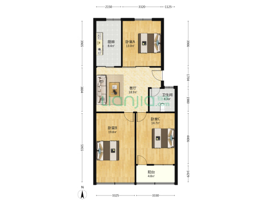 城西派出所宿舍楼 3室1厅1卫 94平方