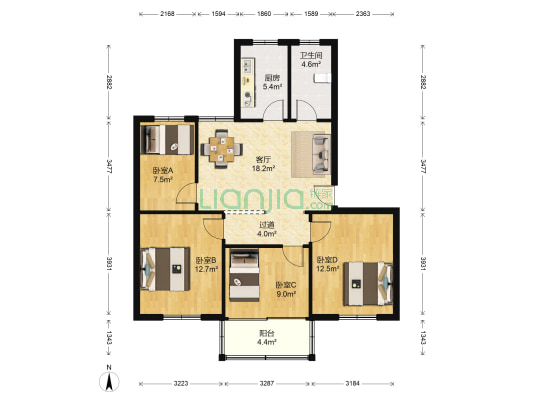 山北新苑 4室1厅1卫 97平方