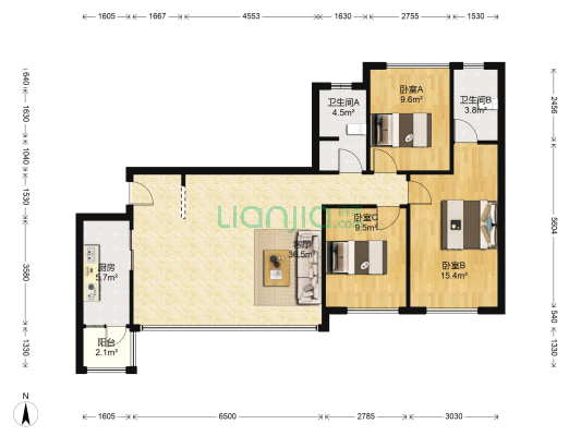 保利学府城 3室1厅2卫 104平方