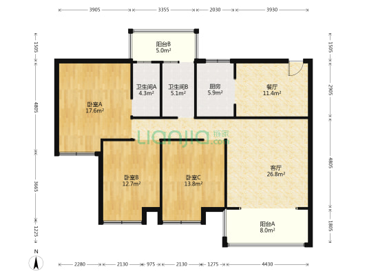 德馨嘉园 3室2厅2卫 124平方