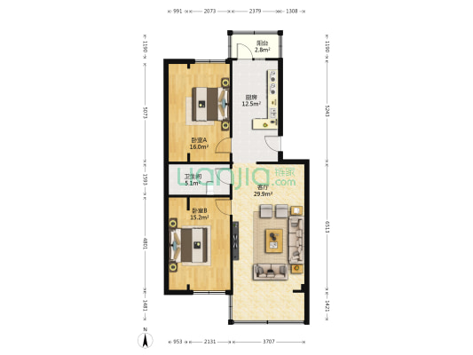 花园西小区 2室1厅1卫 89平方