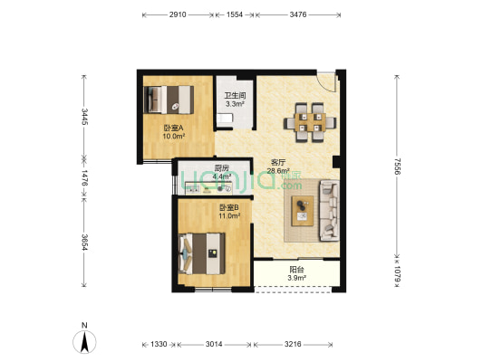 嘉葆大厦 2室1厅1卫 84平方