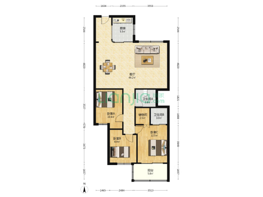 双乐大厦 3室1厅2卫 140平方