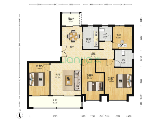 东品和院 4室1厅2卫 150平方