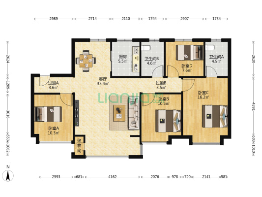 万达观澜 4室1厅2卫 145平方