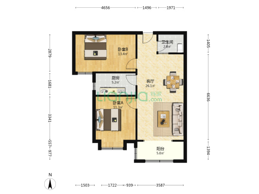 绿地新礼华府一区 2室1厅1卫 87平方