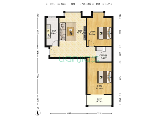 爱菊佳园 2室1厅1卫 99平方