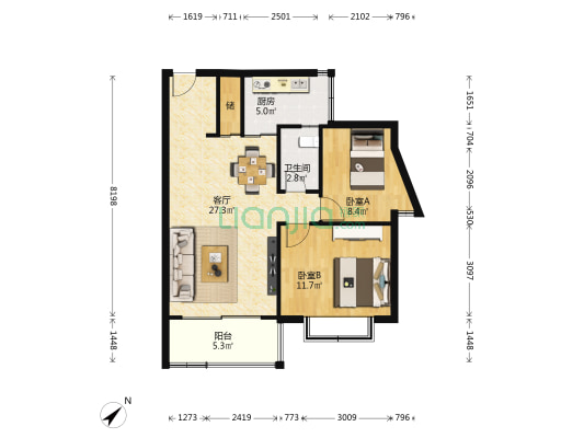 青湖山庄 2室1厅1卫 70平方