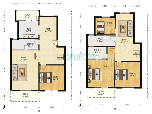 汉泉山庄南区 4室3厅3卫 230平方