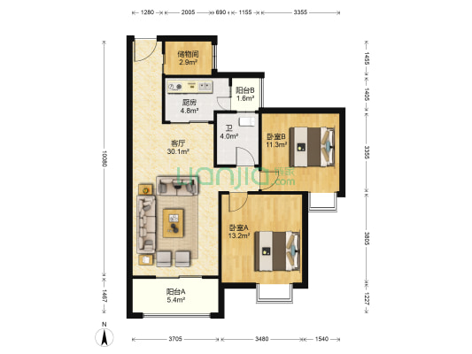 山水檀溪佳园 2室1厅1卫 95平方