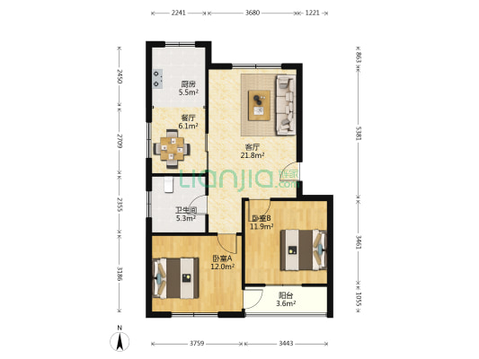 九方文化家园 2室2厅1卫 78平方
