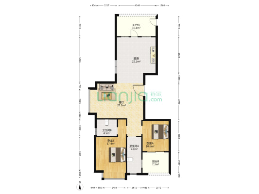 高鑫家园 2室1厅2卫 125平方